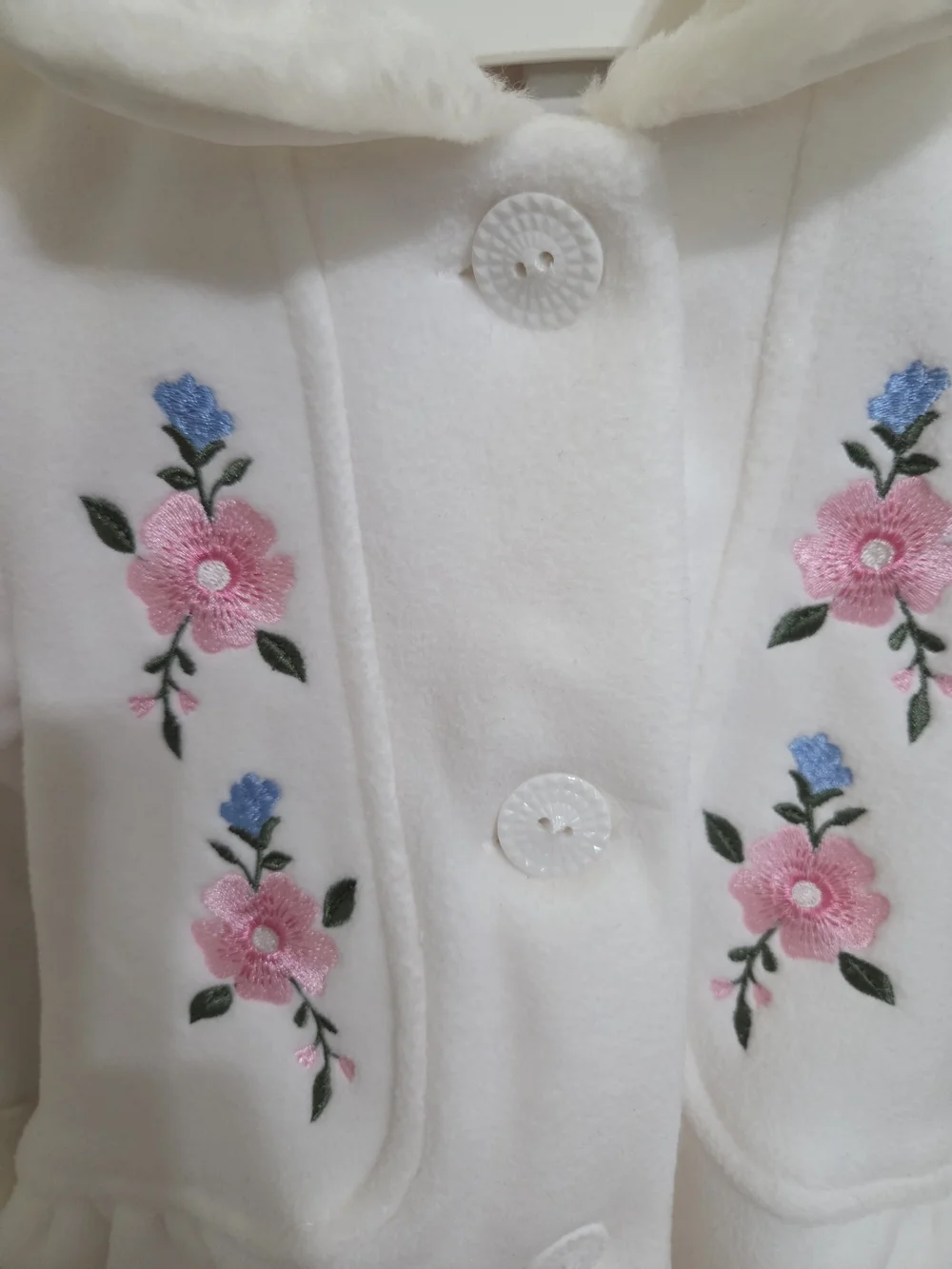Good Lad White Pea Coat with Pink & Blue Floral Embroideryand Matching Hat